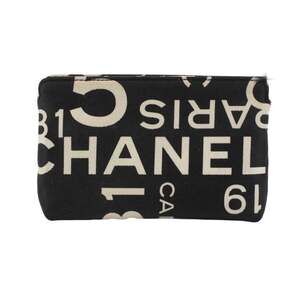 Chanel Black Canvas By Sea '31 Rue Cambon' Logo Printed Pochette Pouch Bag